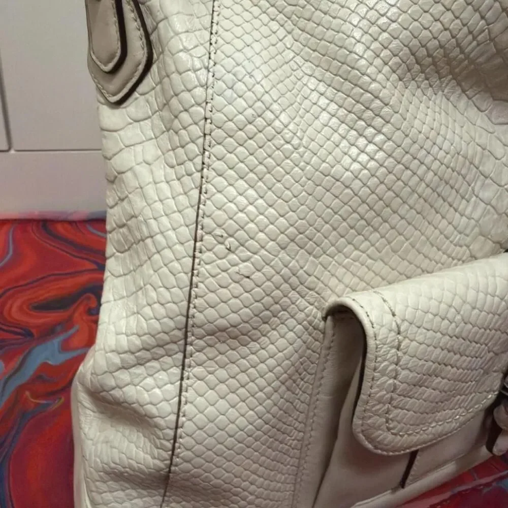 Coach Charlie Python Embossed Leather Hobo Bag Parchment White F31283
